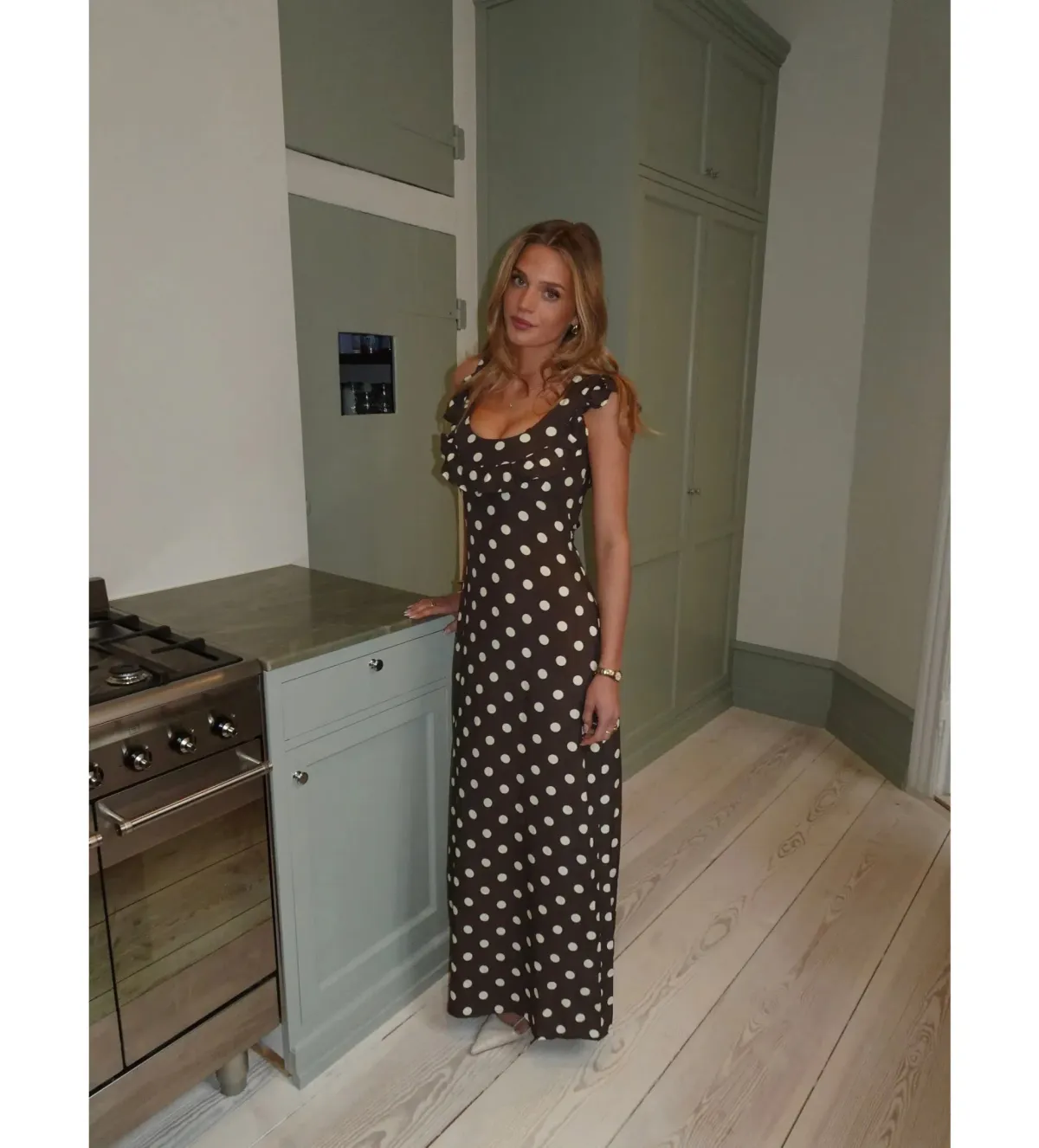 Design by Si Luna Maxi Dress Polka Dots Brown/Yellow Size AU 10 - Image 3