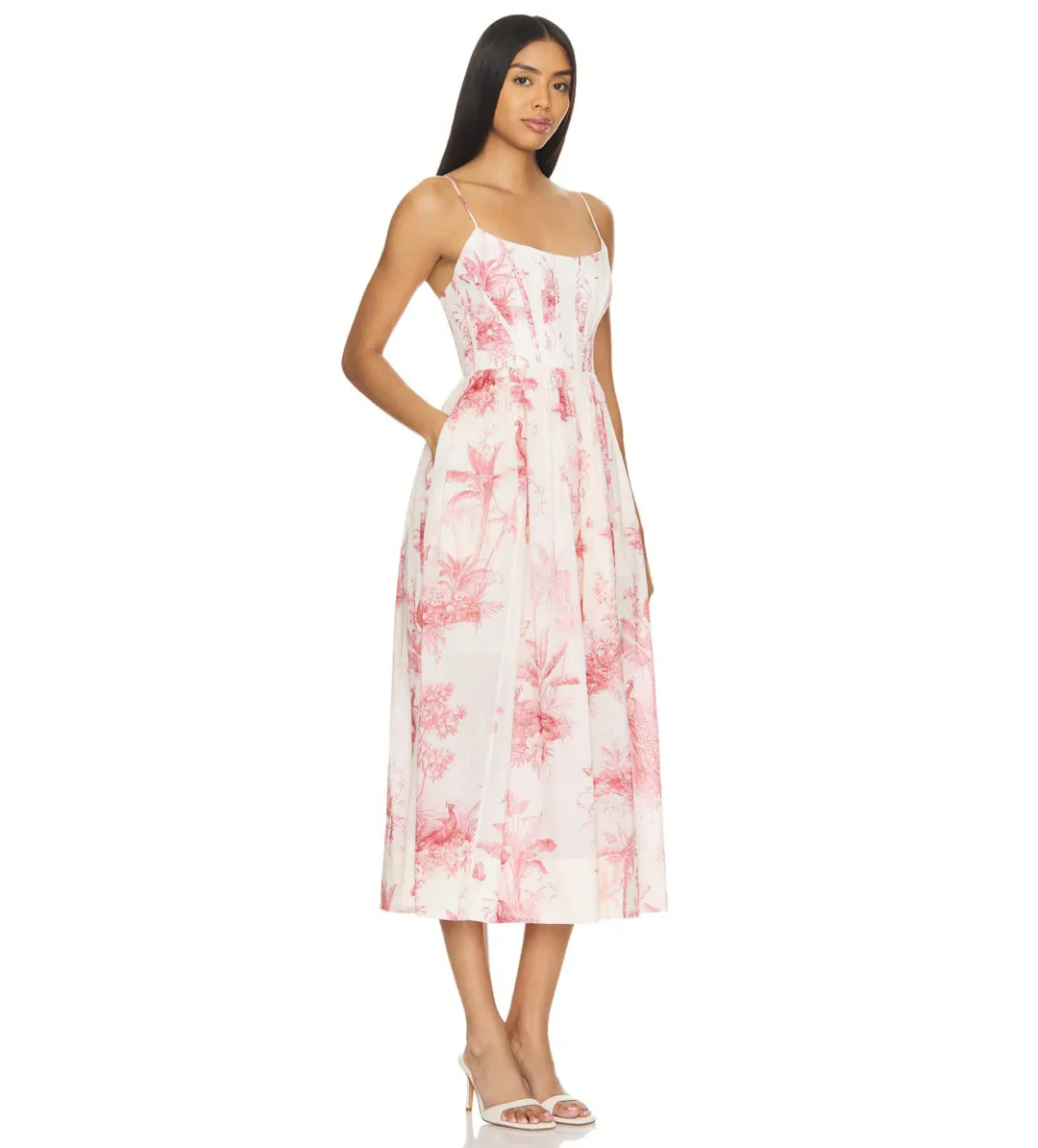 Zimmermann Waverly Corset Midi Dress Pink Palm Size 3 AU 14 for rent on The Volte - main image