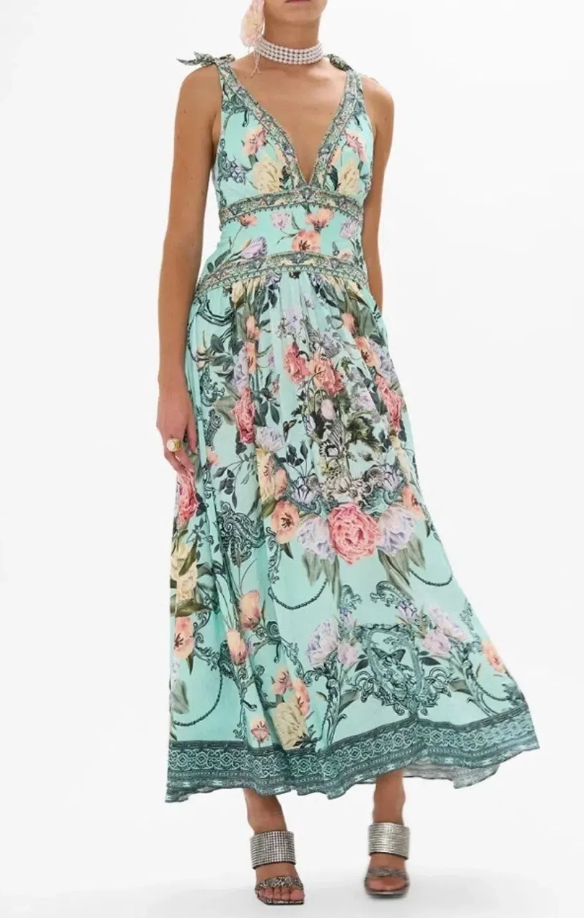 Camilla Tie Shoulder Dress Petal Promise Land Size S AU 10 for rent on The Volte - main image