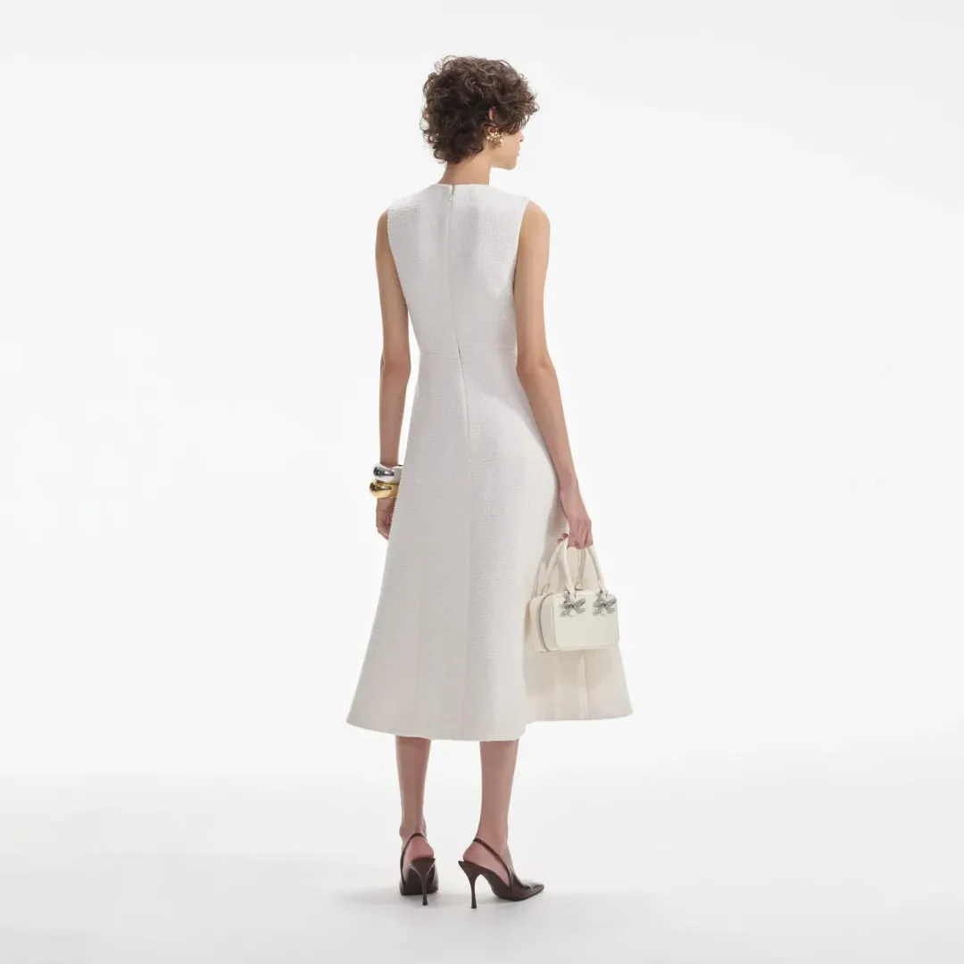 Self-Portrait Cream Tinsel Boucle Buttoned Midi Dress Size 10 for rent on The Volte - main image