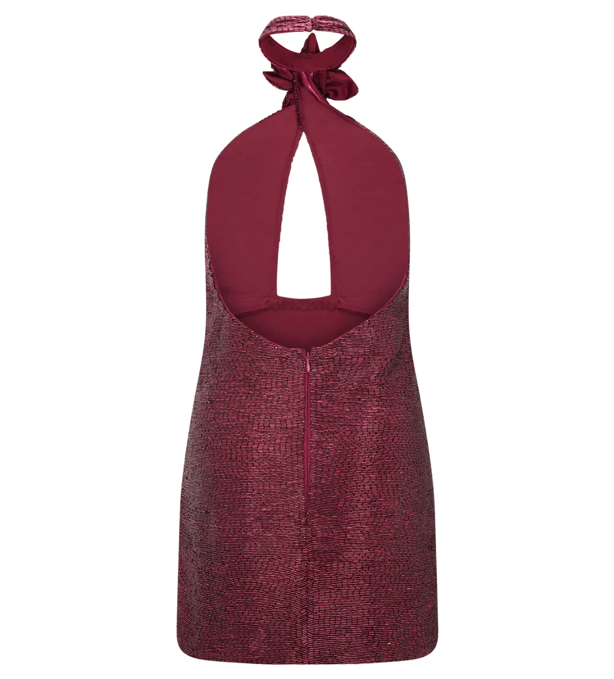 Meshk Nylah Beaded Halter Mini Dress Burgundy Size 6 - Image 7