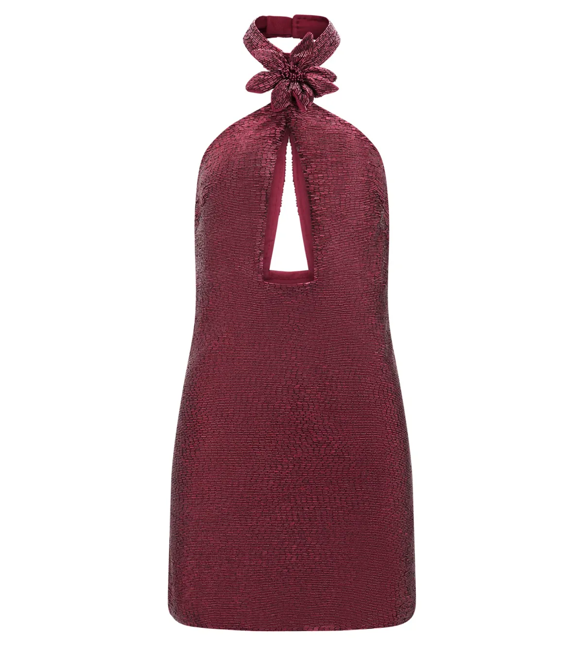 Meshk Nylah Beaded Halter Mini Dress Burgundy Size 6 - Image 6