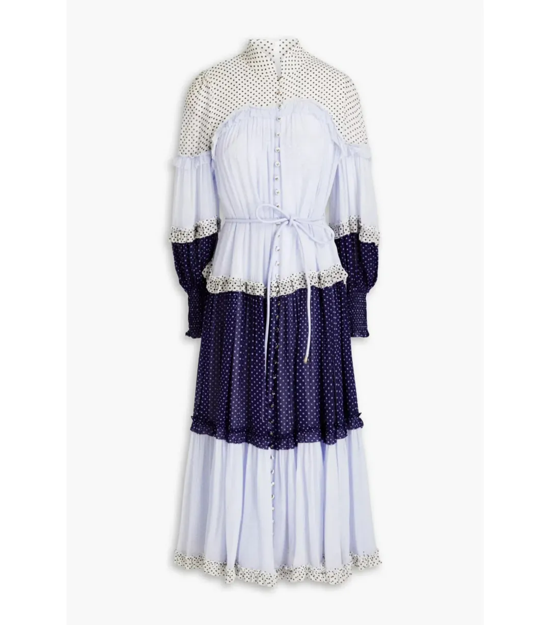 Zimmermann Ruffled Patchwork Crepon Midi Shirt Dress Multi Size 0 / AU 8 for rent on The Volte - main image