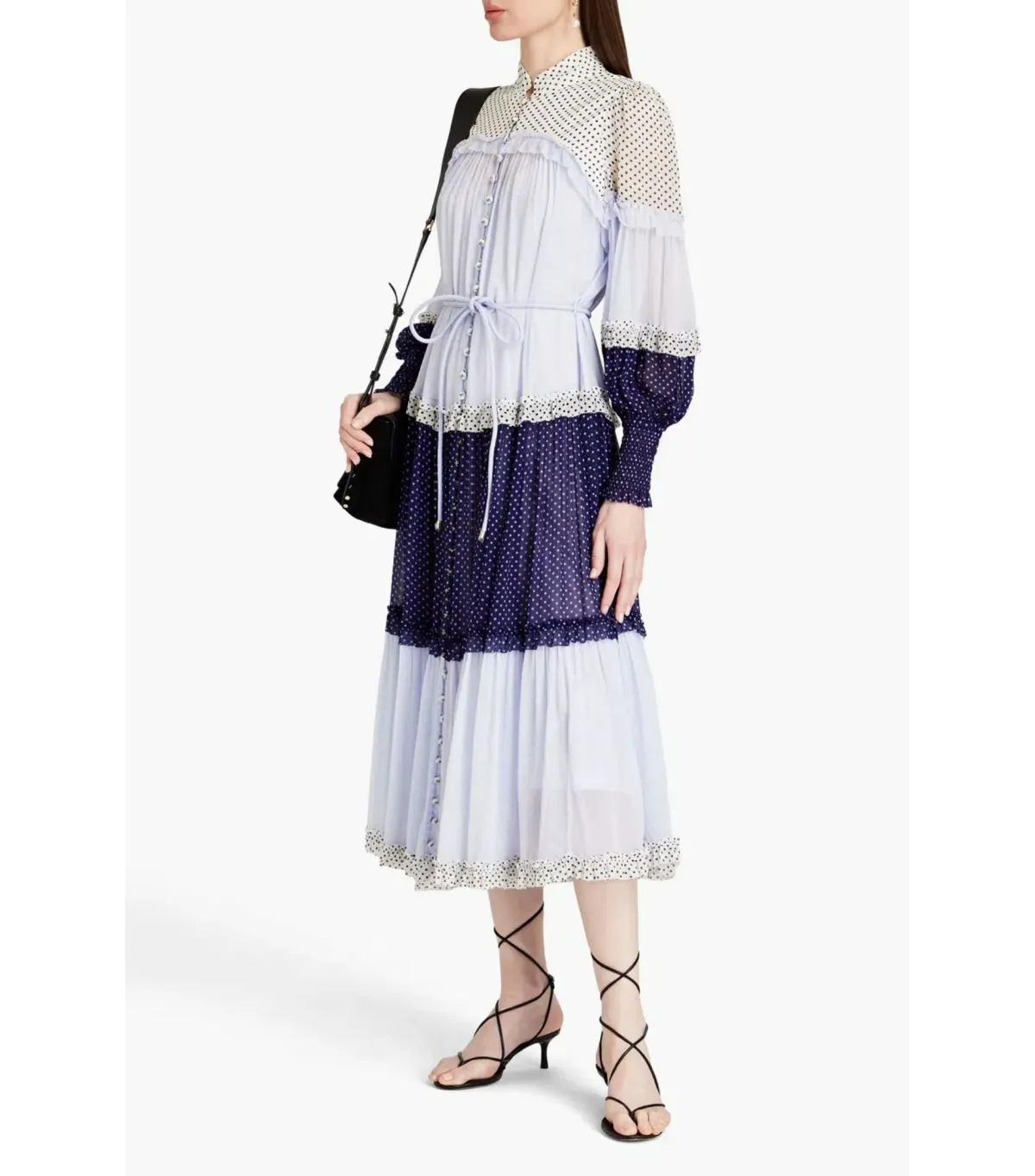 Zimmermann Ruffled Patchwork Crepon Midi Shirt Dress Multi Size 0 / AU 8 for rent on The Volte - main image