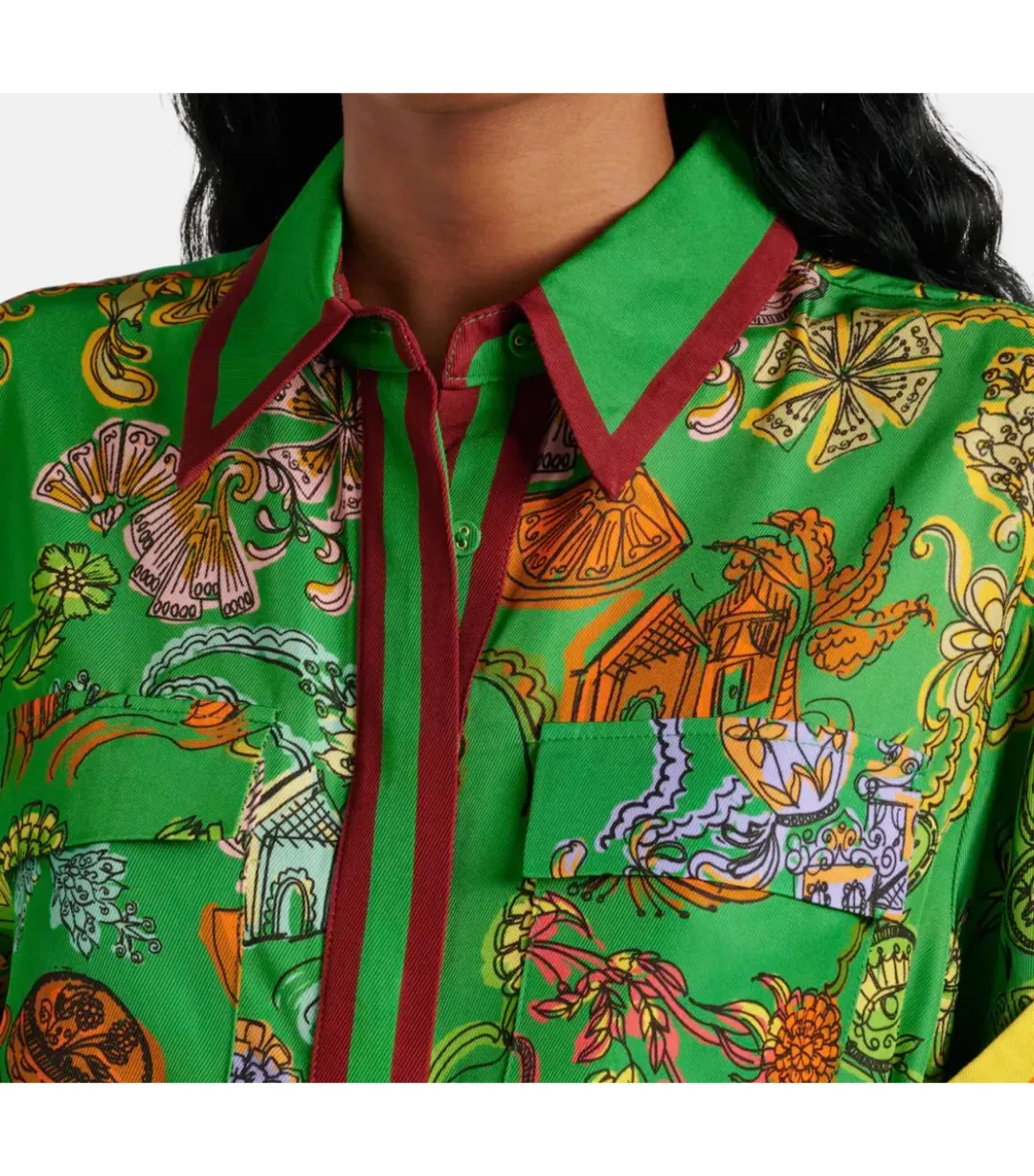 Alemais Fiesta Midi Shirtdress Green Print Size AU 16 for rent on The Volte - main image