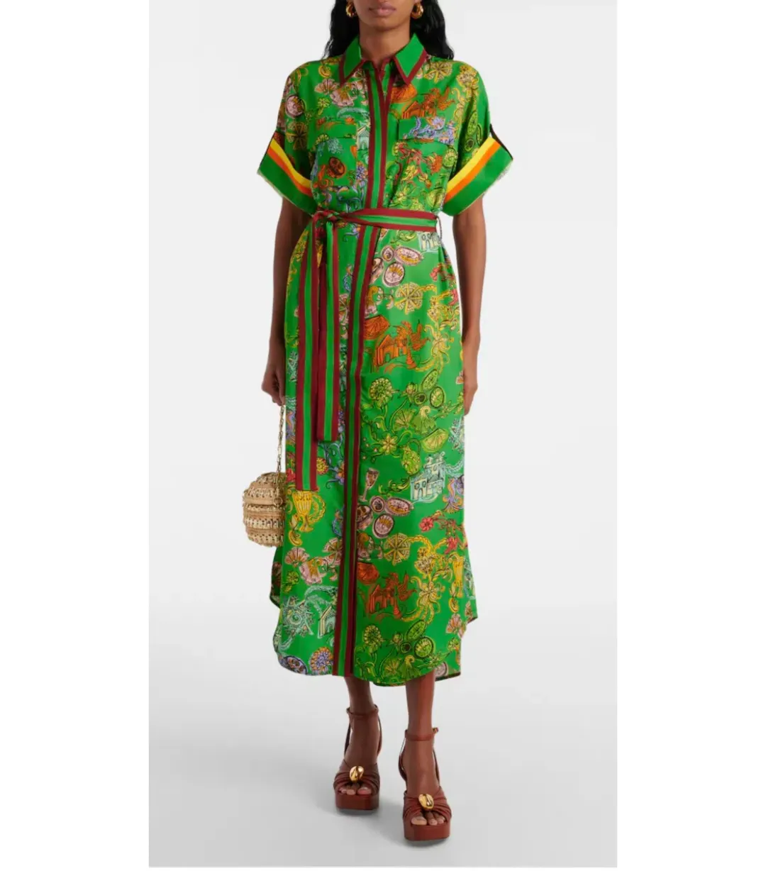 Alemais Fiesta Midi Shirtdress Green Print Size AU 16 for rent on The Volte - main image