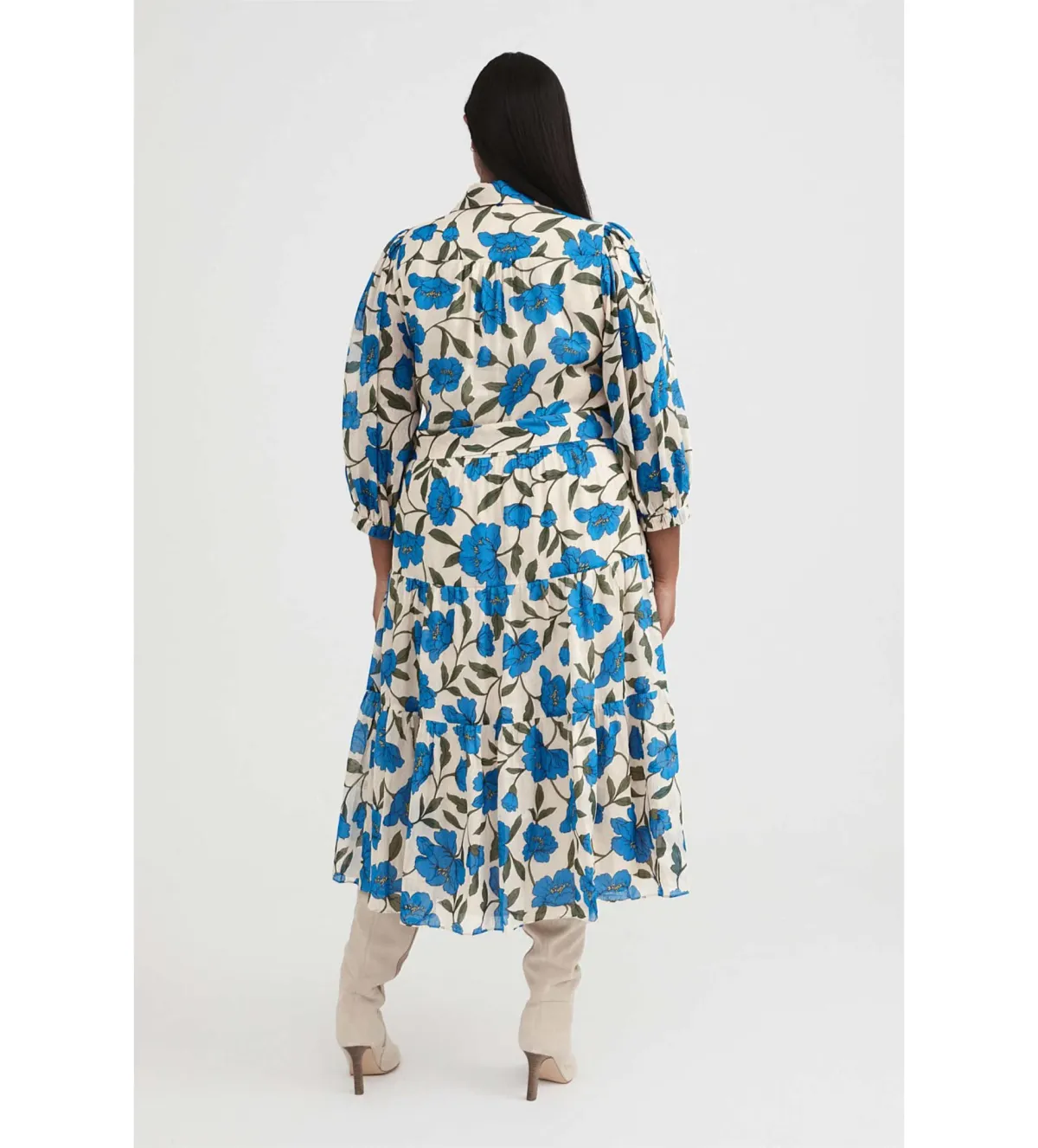 Witchery Blue Violet Silk Linen Shirt Midi Dress Lapis Size 8 - Image 4