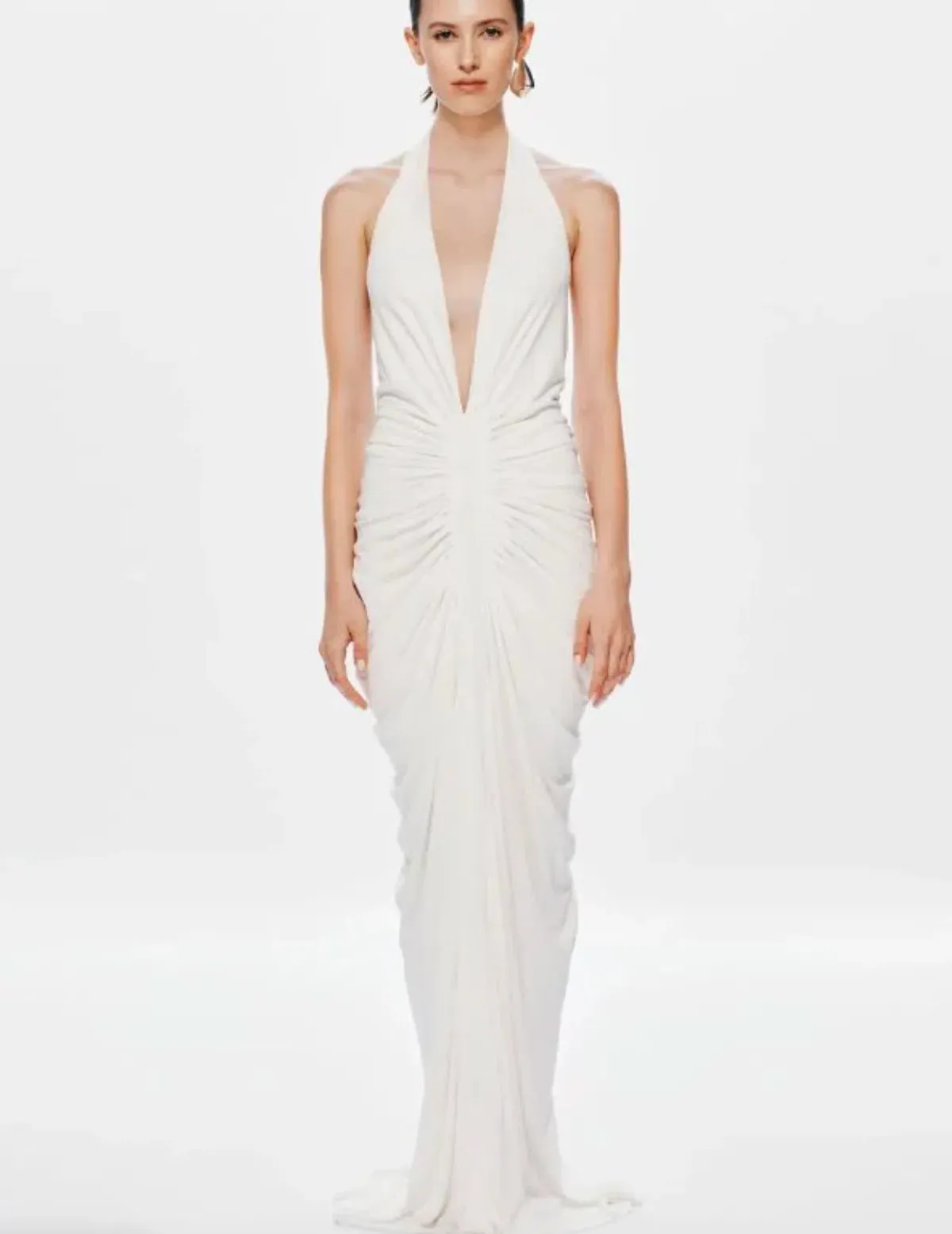 Misha The Venus Gathered Cupro Dress Ivory Size Xs/Au 6 - Image 5