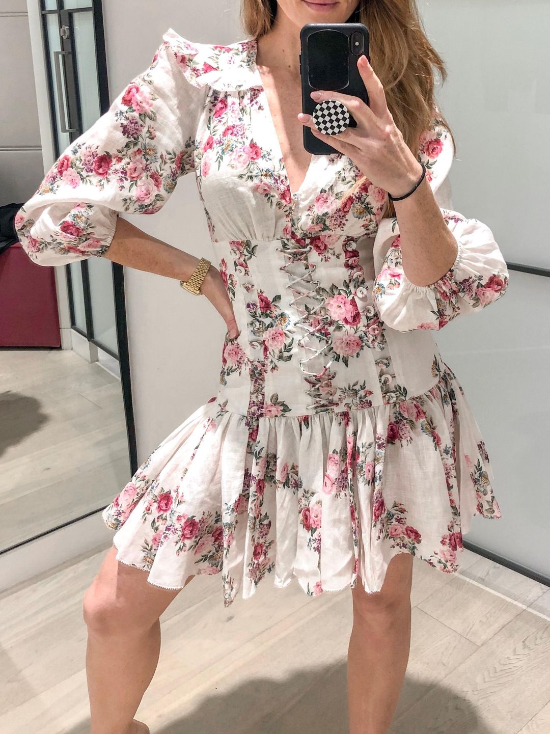 Zimmerman Honour Corset Mini Dress Cream Floral Print Size 6 for rent on The Volte - main image