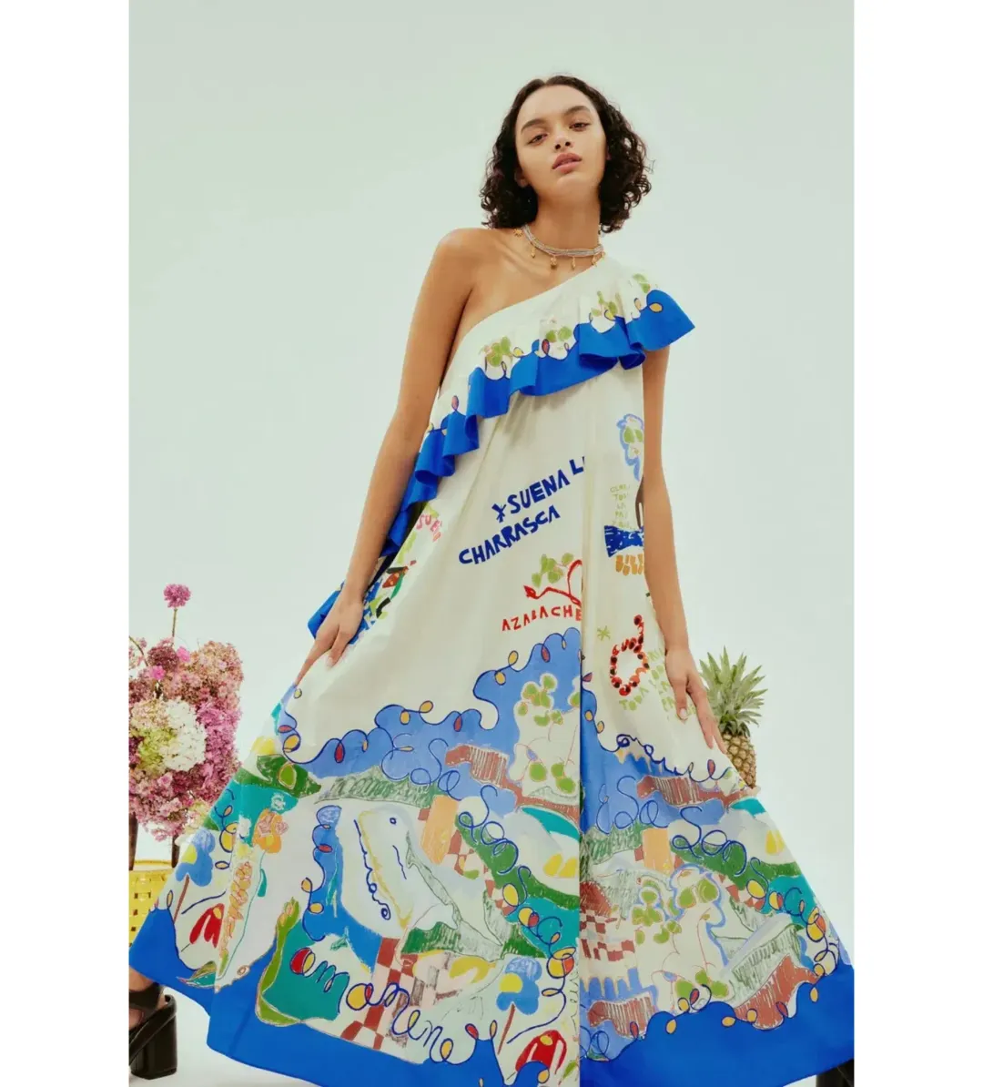 Alemais Nadia One Shoulder Ruffle Maxi Dress Multi Print Size 10 for rent on The Volte - main image