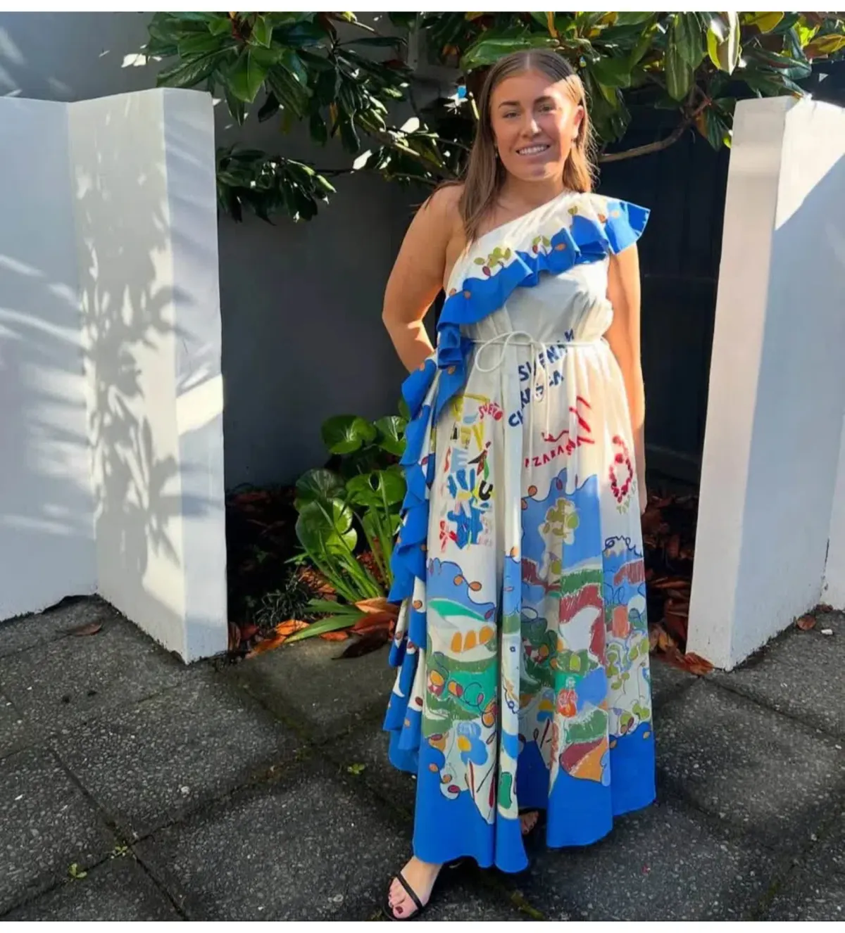 Alemais Nadia One Shoulder Ruffle Maxi Dress Multi Print Size 10 - Image 2