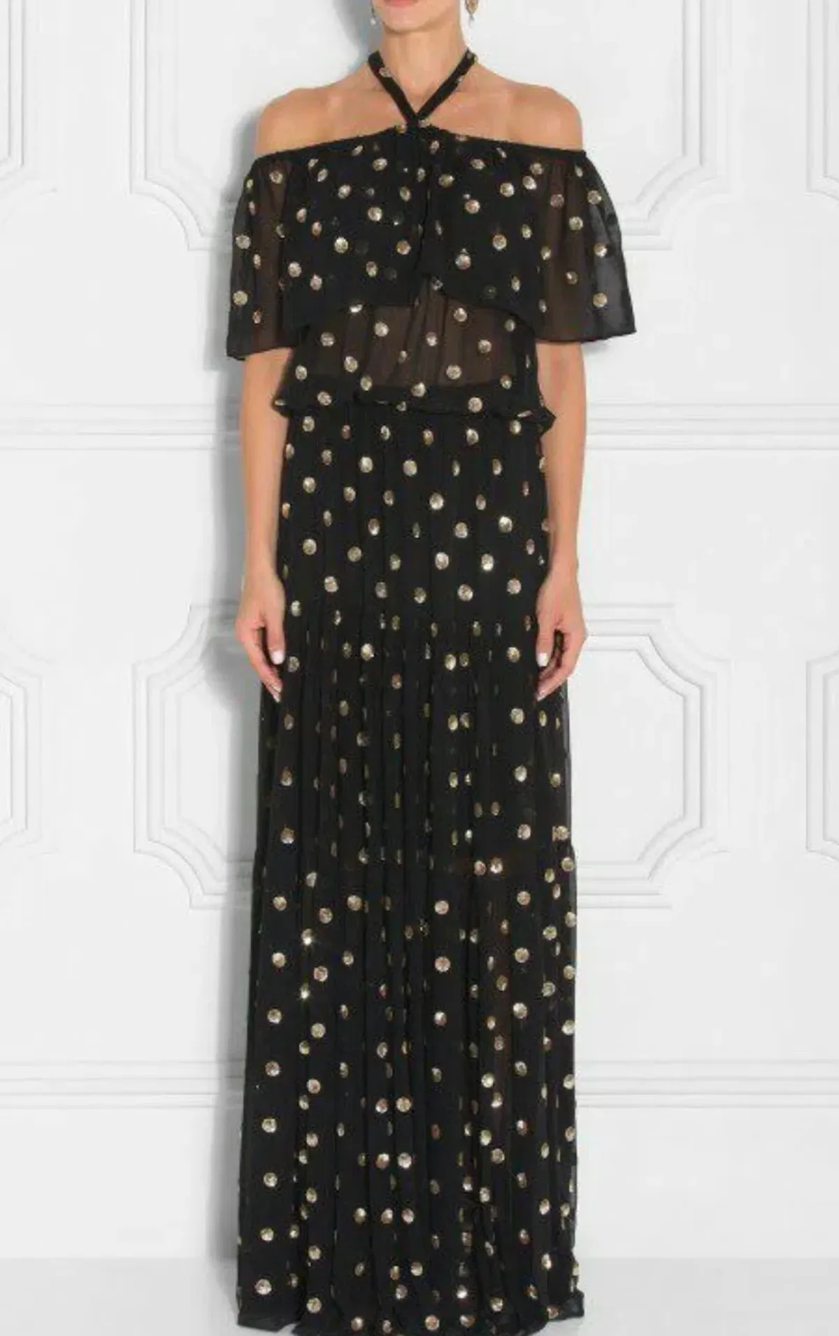 TEMPERLEY LONDON Jolie Sequin Embellished Georgette Maxi Dress Black, Size 8 - Image 5