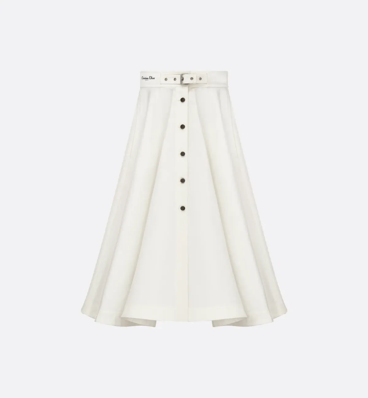 Dior Mid-Length Belted Skirt Ecru Cotton Gabardine Size 10 - Image 1