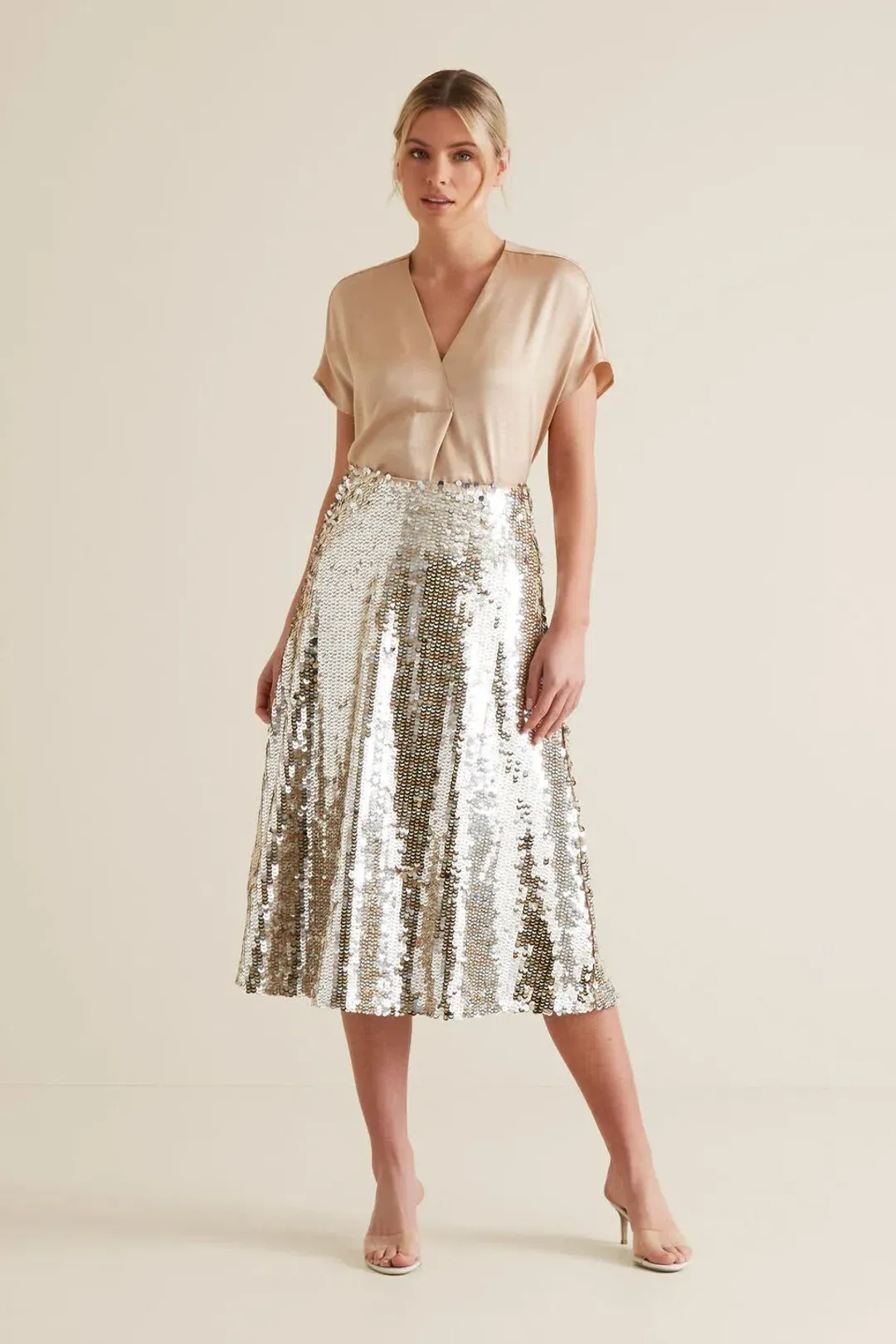 Seed Heritage Sequin Midi Skirt Silver Size XS / AU 6 for rent on The Volte - main image