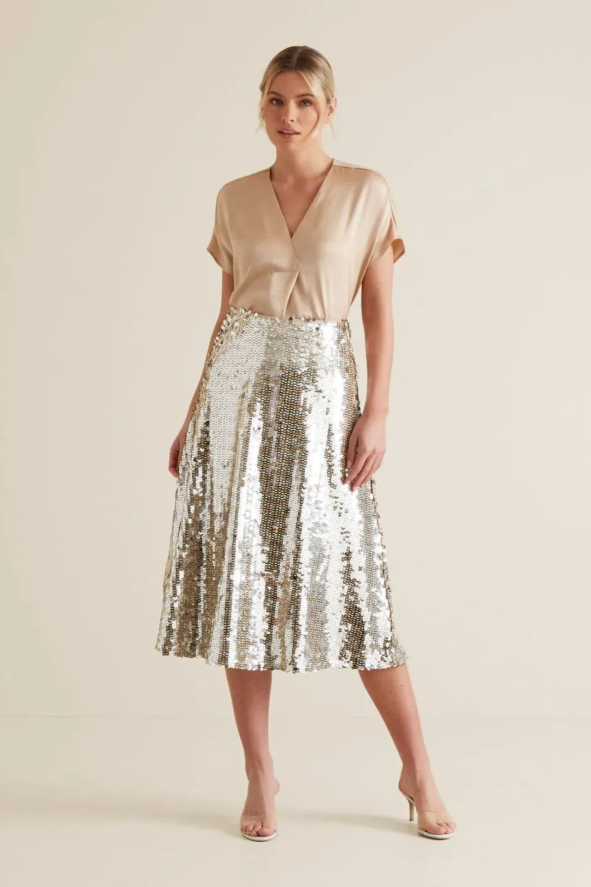 Seed Heritage Sequin Midi Skirt Silver Size XS / AU 6 for rent on The Volte - main image