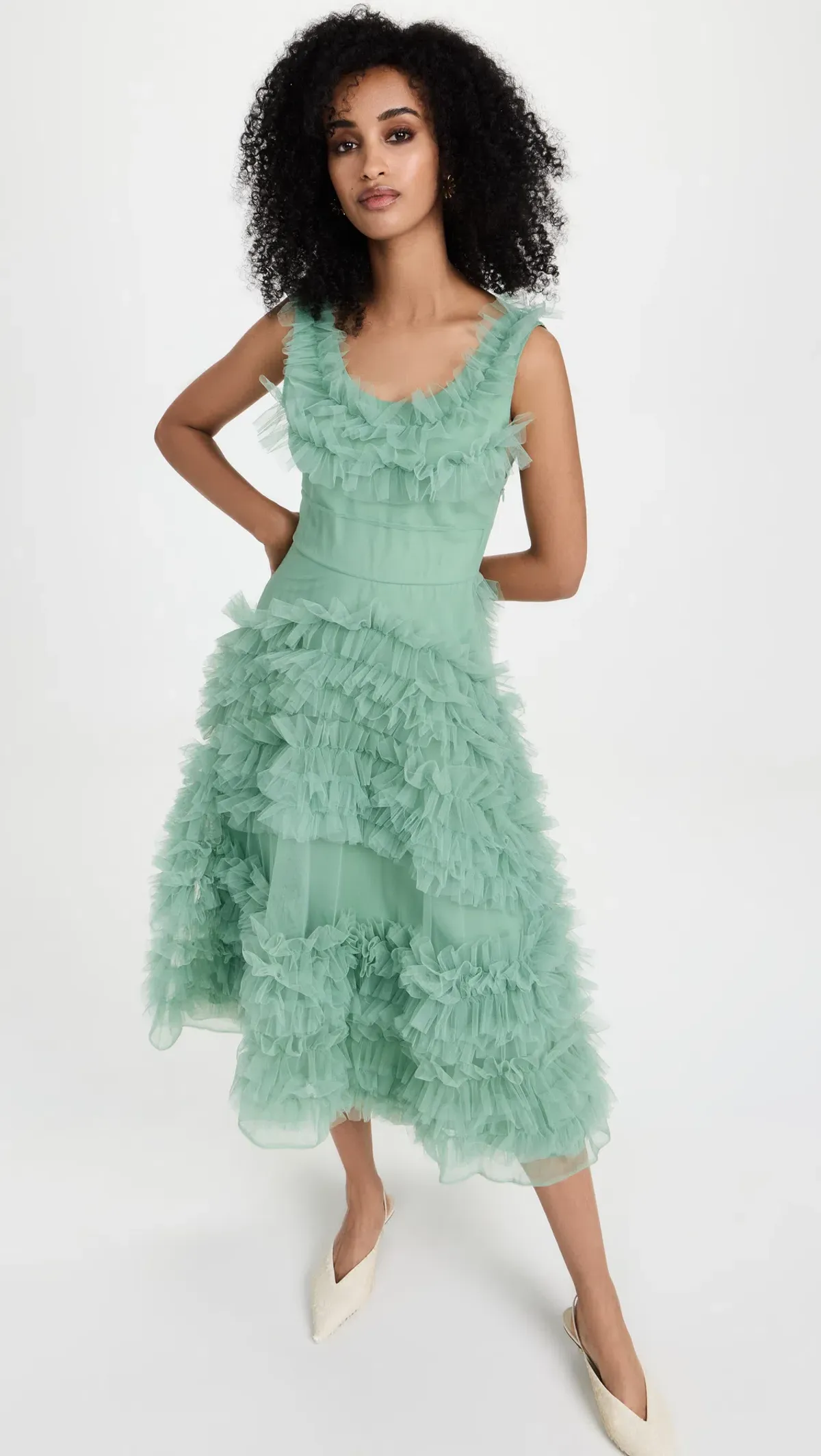 Molly Goddard Mertyl Tiered Ruffled Tulle Midi Dress Size 12 - Image 1