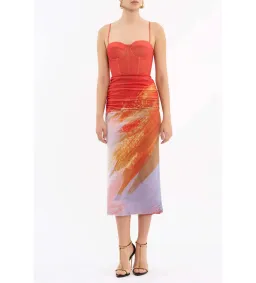 Rebecca Vallance Frida Corset Midi Dress Orange Size AU 12 for rent on The Volte - image 1