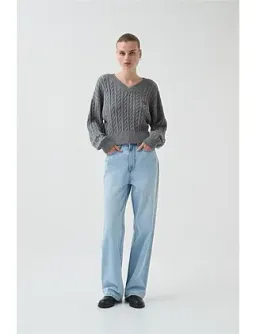 Aje Studio Naia Cropped Cable Knit Jumper Grey Size 6 for rent on The Volte - image 1