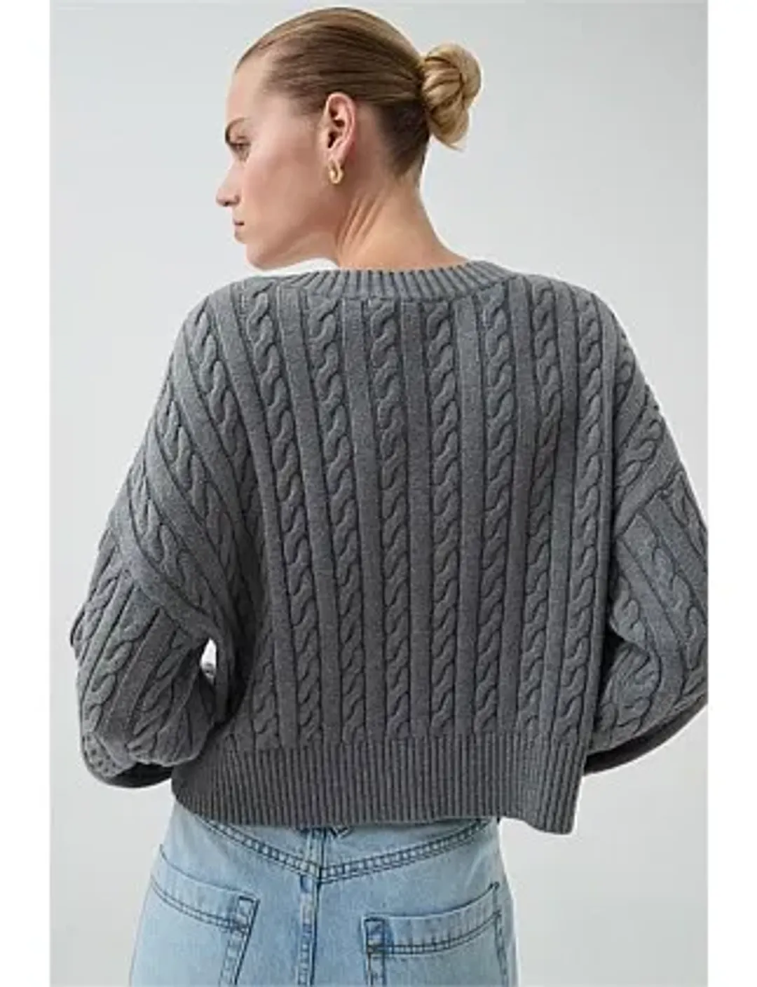 Aje Studio Naia Cropped Cable Knit Jumper Grey Size 6 for rent on The Volte - main image