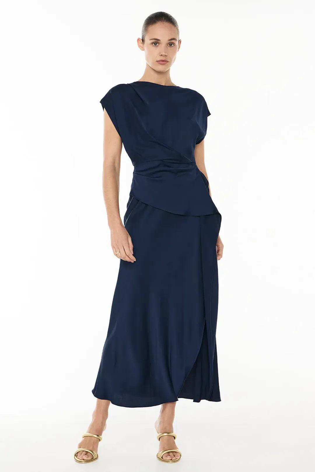 Manning Cartell Fluid Notion Drape Dress Navy Size 10 for rent on The Volte - main image