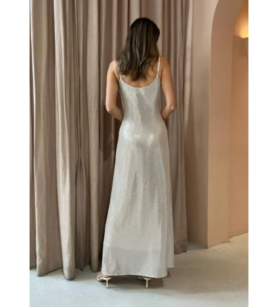 Manning Cartell High Voltage Slip Maxi Dress Nude Silver Size 10 for rent on The Volte - main image