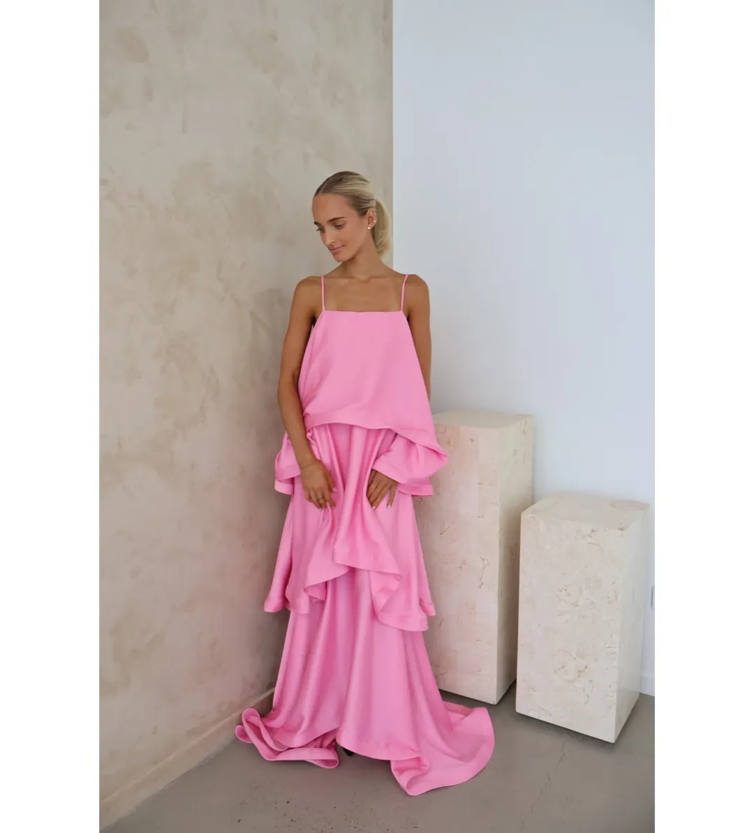 Elliat Tilly Tiered Maxi Dress in Pink Size XS/AU 6 for rent on The Volte - main image