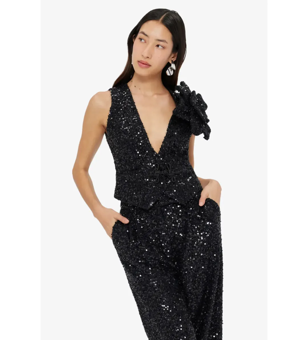 Leo Lin Anna-May Onyx Sequin Pants & Vest Set Onyx Size 10 for rent on The Volte - main image