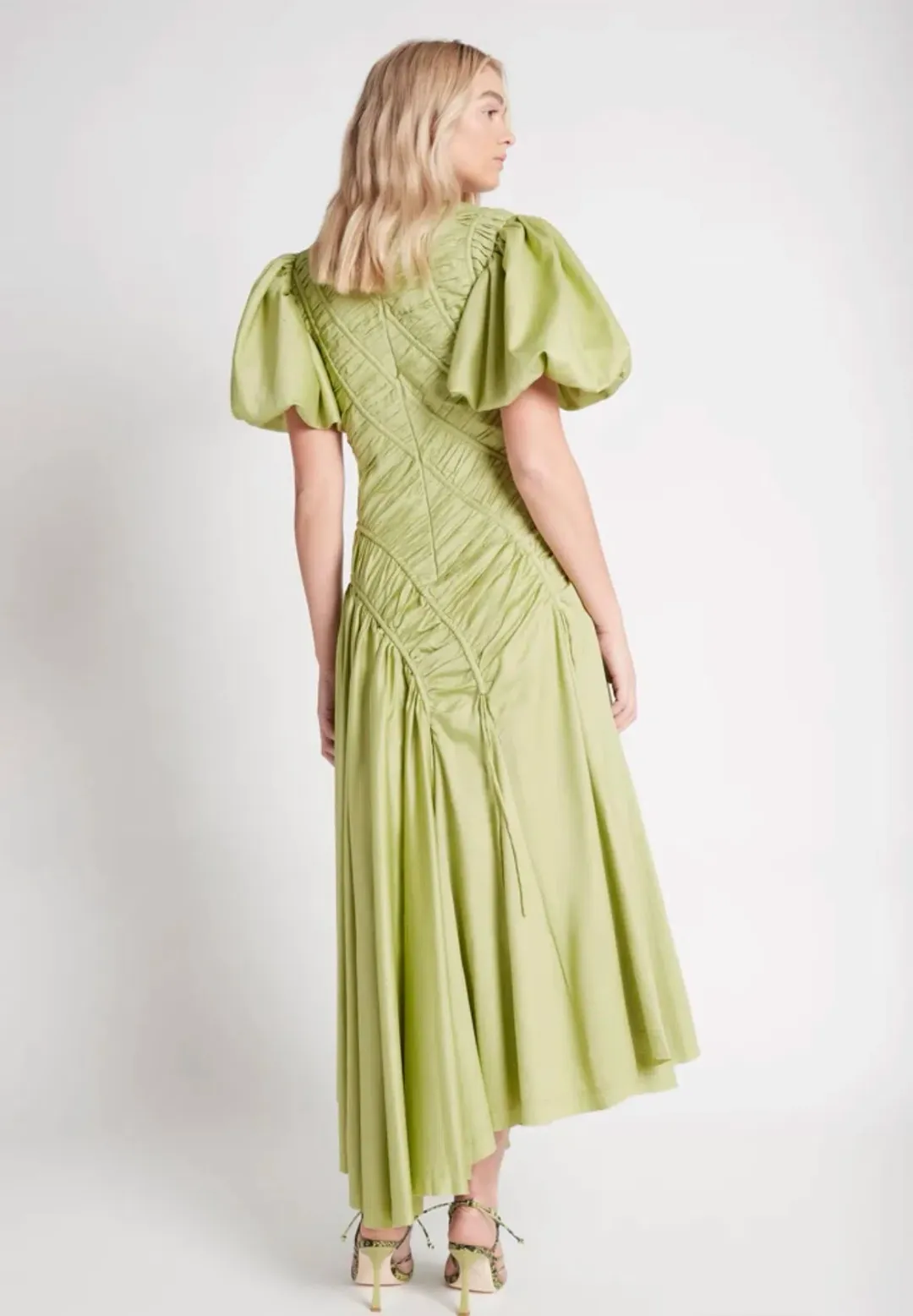 Aje Siren Drawstring Midi Dress Bayleaf Green Size 14 for rent on The Volte - main image