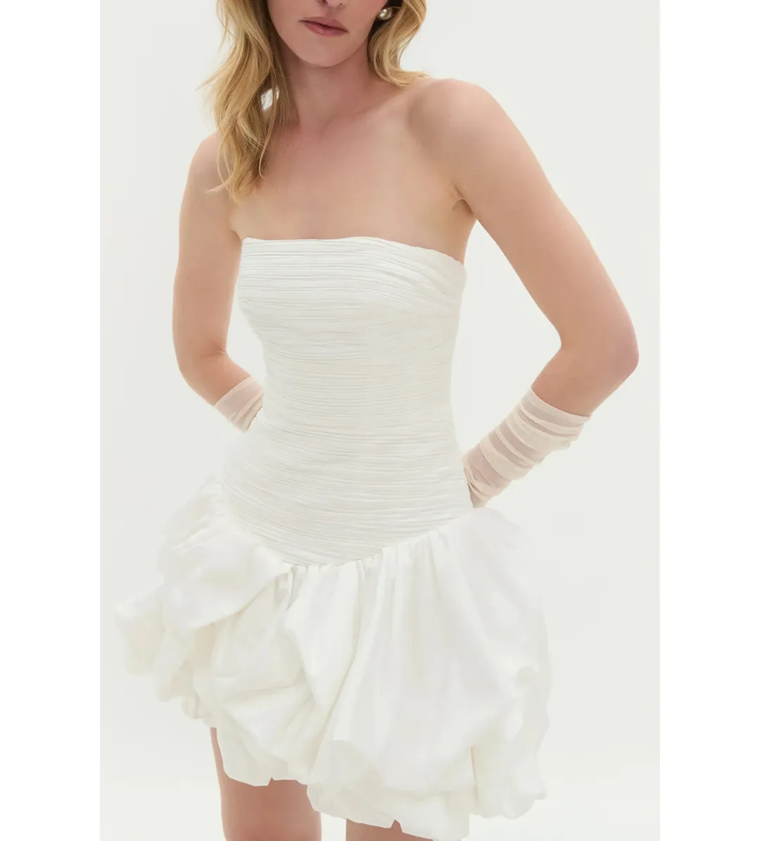 Aje Violette Bubble Hem Mini Dress Ivory Size 10 for rent on The Volte - main image