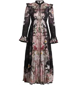 Zimmermann Dancer Tie Neck Midi Dress Black Garden Floral Size 1 AU 10 for rent on The Volte - image 3