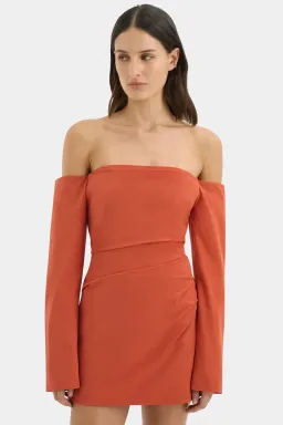 Sir The Label Rossana Off Shoulder Mini Dress Terracotta Size 3 / AU 12 for rent on The Volte - image 2