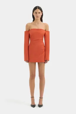 Sir The Label Rossana Off Shoulder Mini Dress Terracotta Size 3 / AU 12 for rent on The Volte - image 1