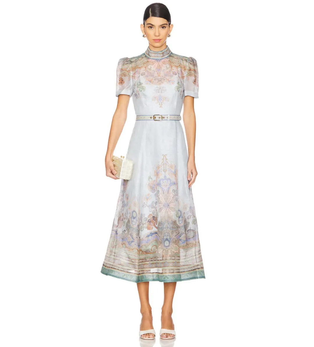 Zimmermann Eden Belted Midi Dress Blue Paisley Size 3 AU 14 for rent on The Volte - main image