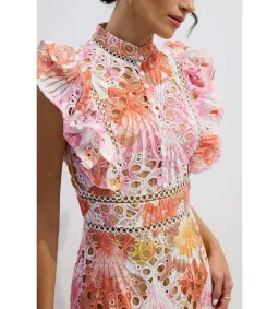 Sunfere Hilda Print Lace Embroidered Dress Multi Size L (AU12-14) for rent on The Volte - image 2