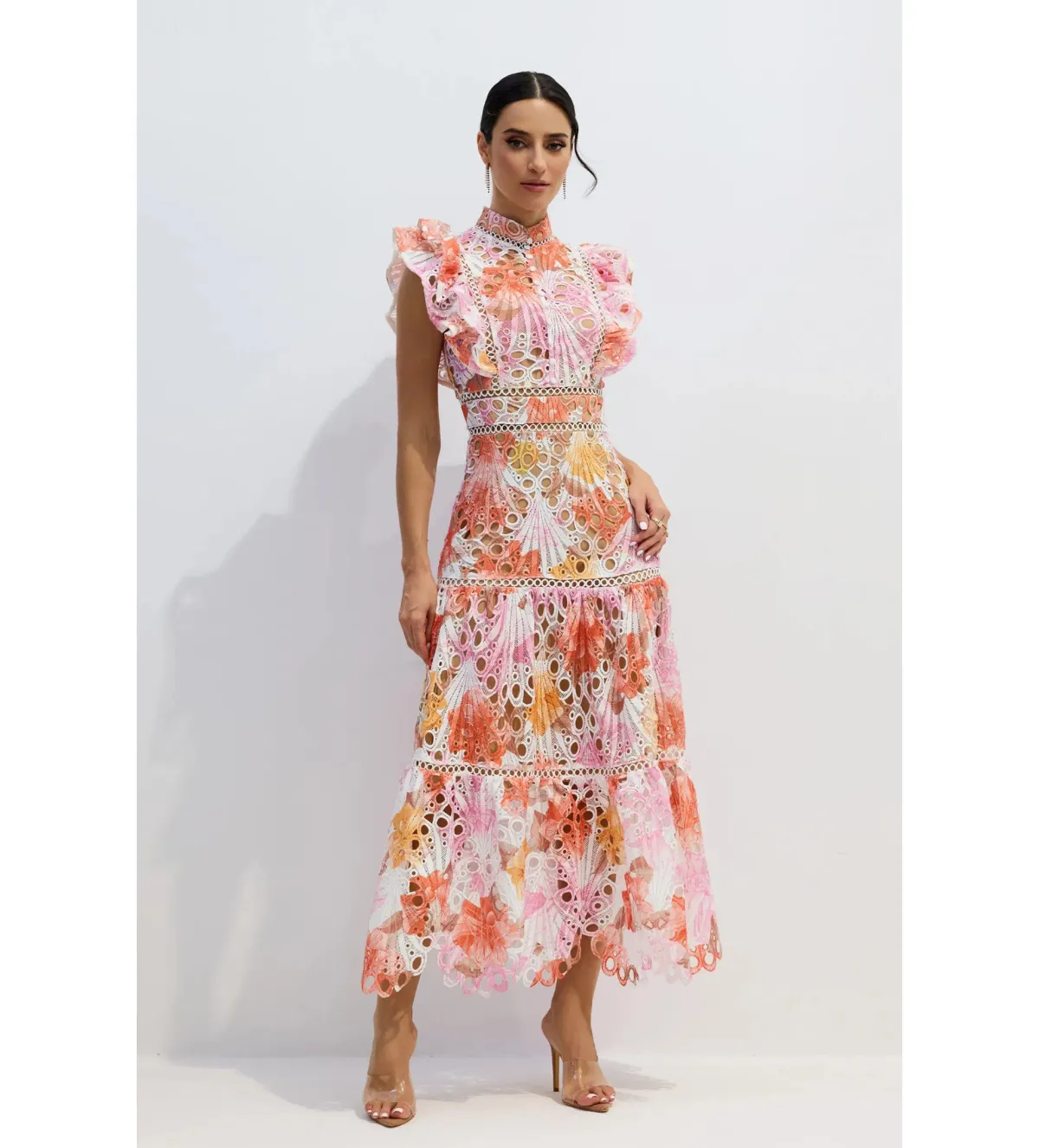 Sunfere Hilda Print Lace Embroidered Dress Multi Size L (AU12-14) - Image 1