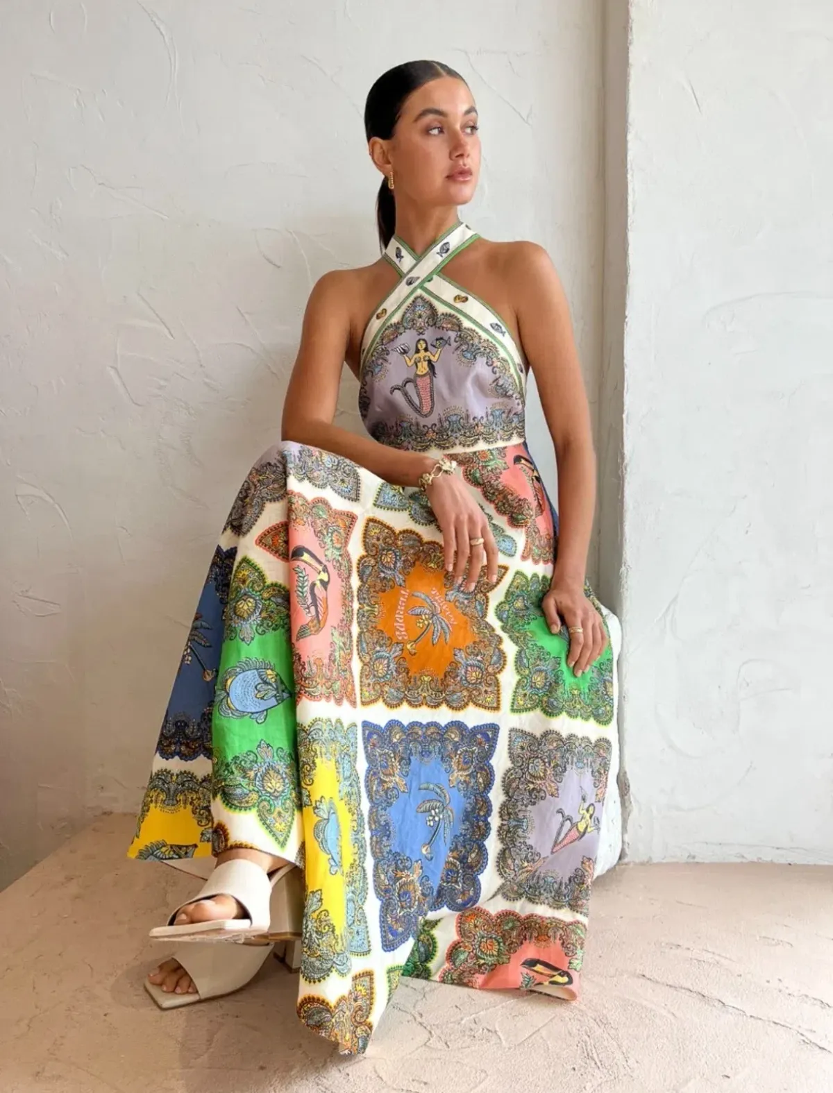 Alemais Trippy Troppo Halter Midi Dress Multi Size AU 10 - Image 3