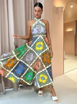 Alemais Trippy Troppo Halter Midi Dress Multi Size AU 10 for rent on The Volte - image 1