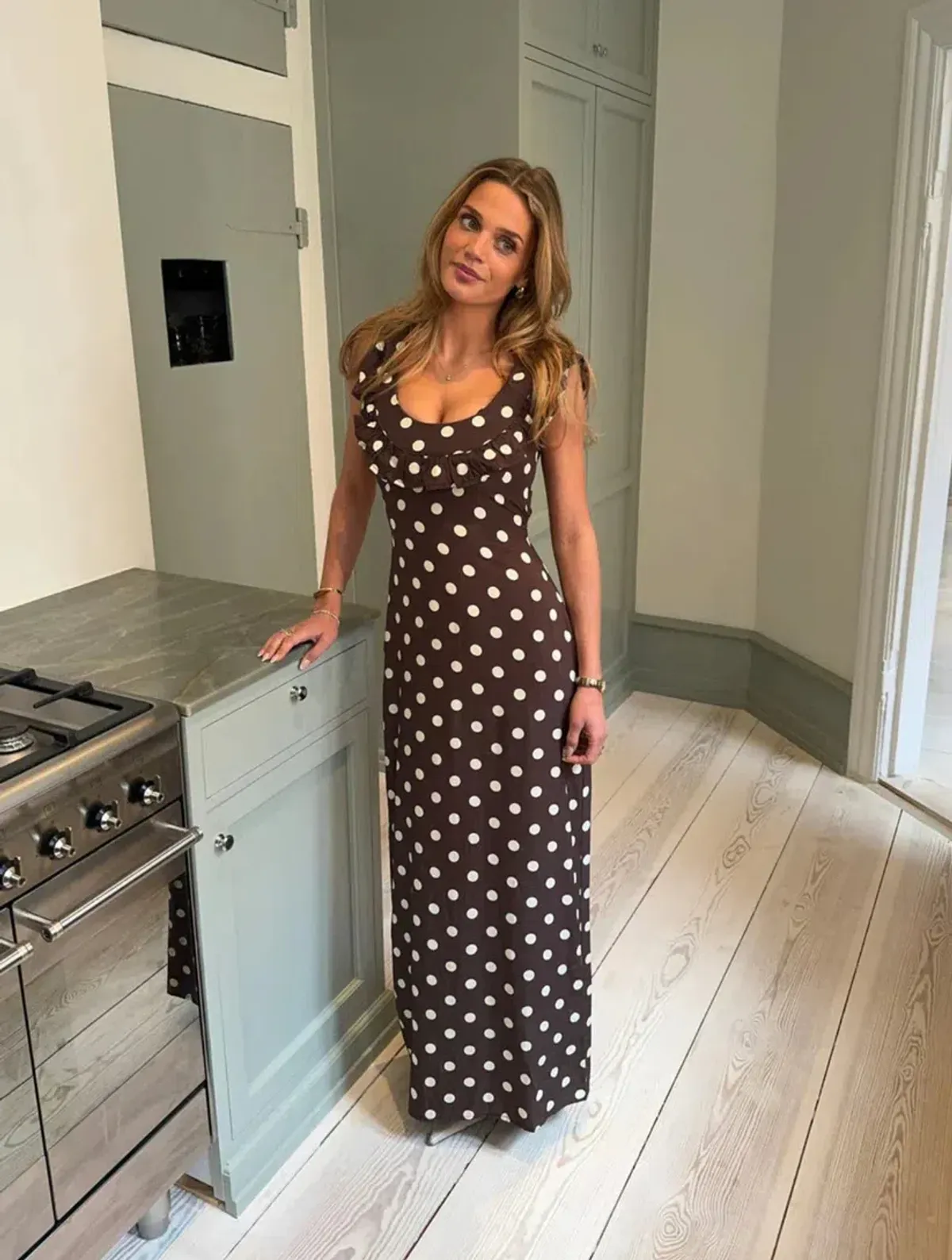 Design by Si Luna Dress Brown/White Print Size M/L - Image 1