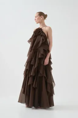 Aje Pandorea Layered Maxi Long Dress Ruffles Carob Chocolate Brown Size 16 for rent on The Volte - image 3