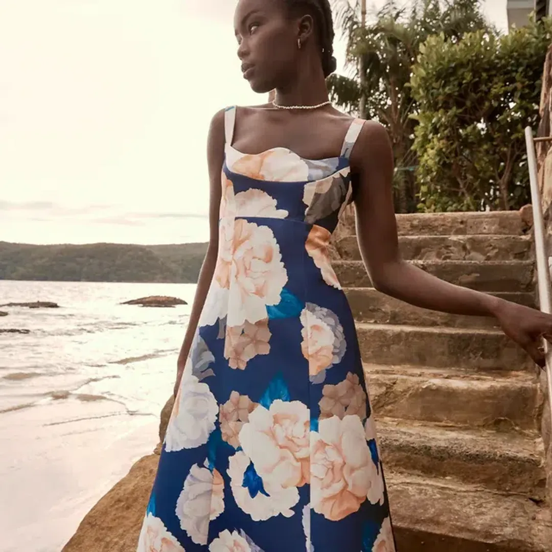 Leo Lin Odette Midi Dress Rosebud for rent on The Volte - main image