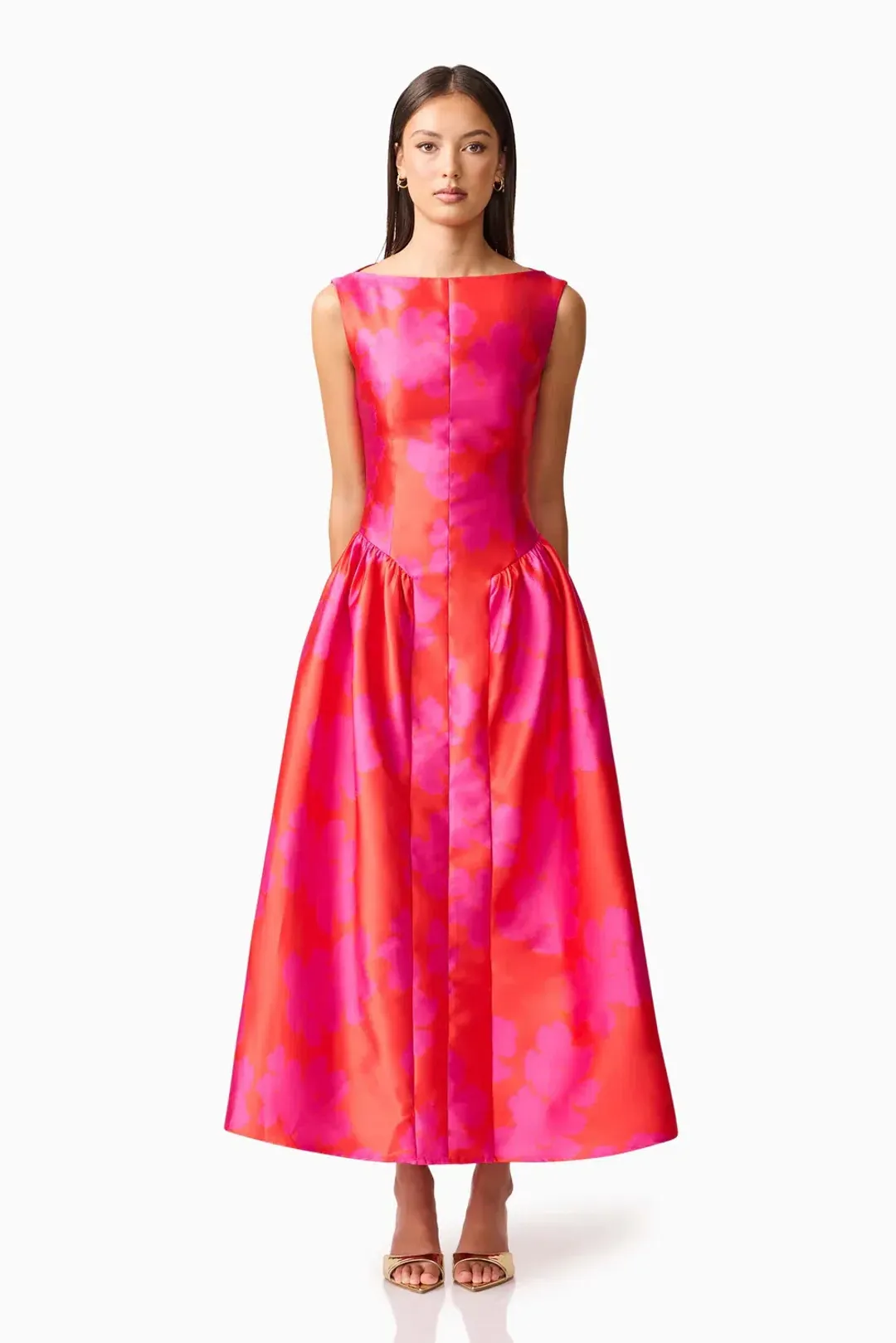 Elliat - Eloise A-Line Midi Dress in Pink & Red - Size 12 for rent on The Volte - main image