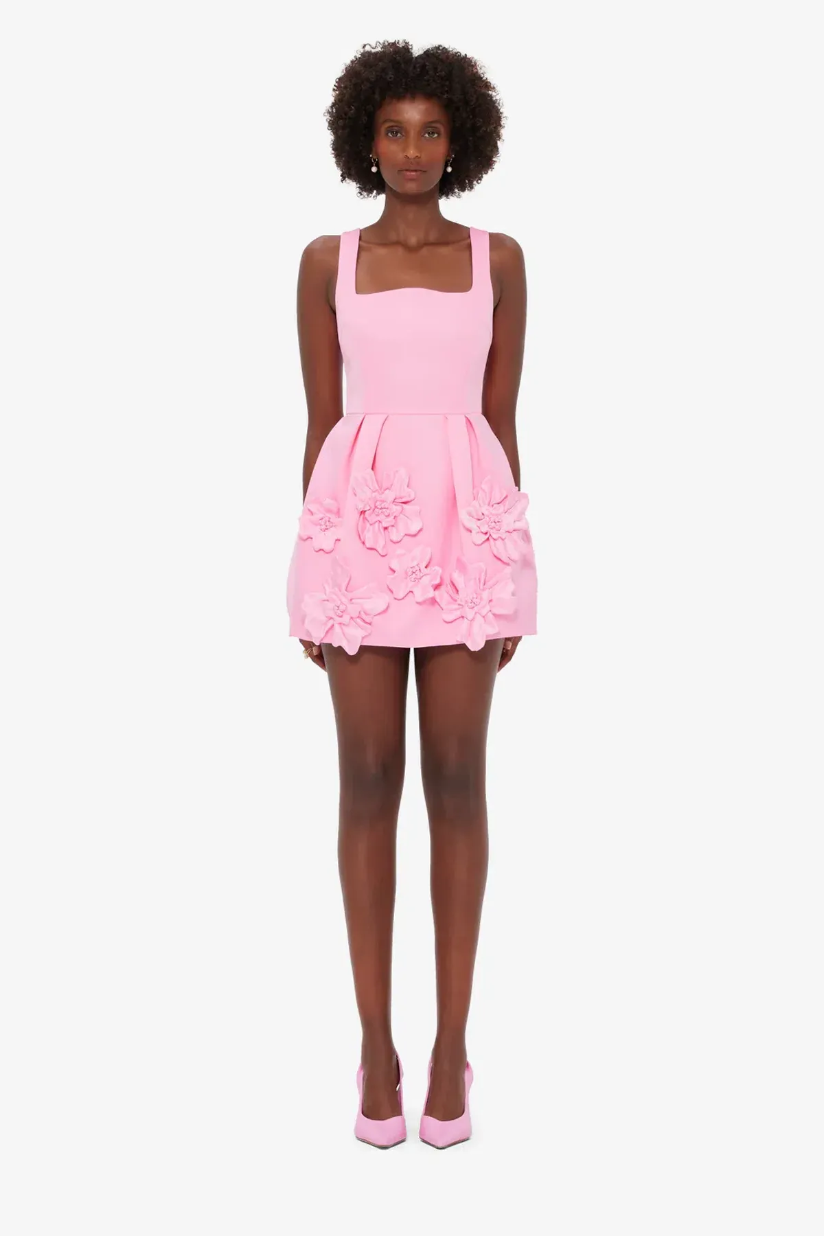 Leo Lin Pip Floral Appliqué Bell Shape Mini Dress Baby Pink Size 8 - Image 1