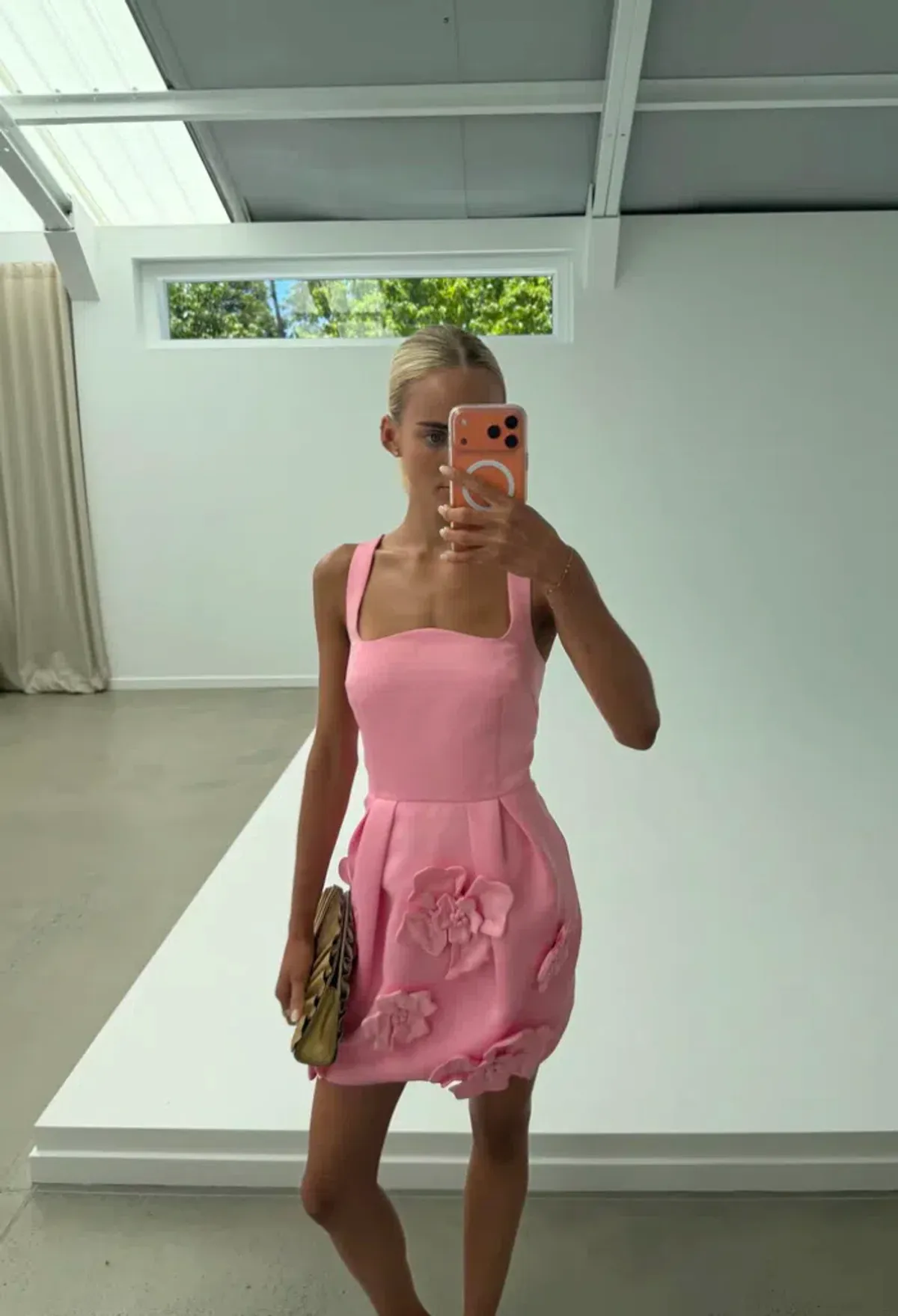 Leo Lin Piper Floral Appliqué Bell Shape Mini Dress Baby Pink Size 8 - Image 5