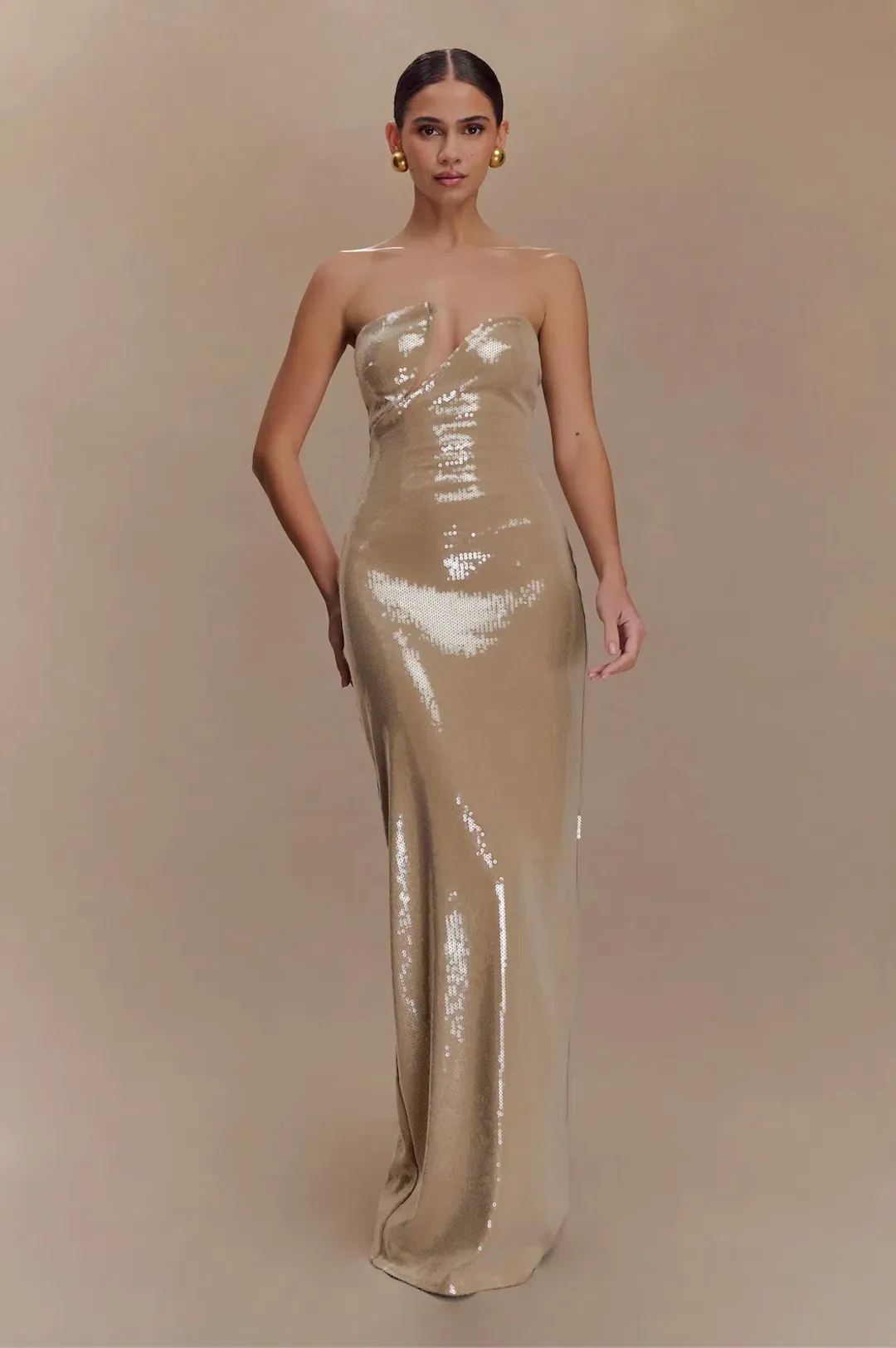 Winston Strapless Sequin Maxi Dress - Taupe for rent on The Volte - main image