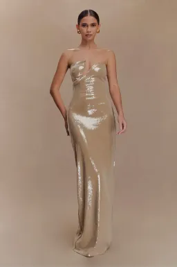 Winston Strapless Sequin Maxi Dress - Taupe for rent on The Volte - image 1
