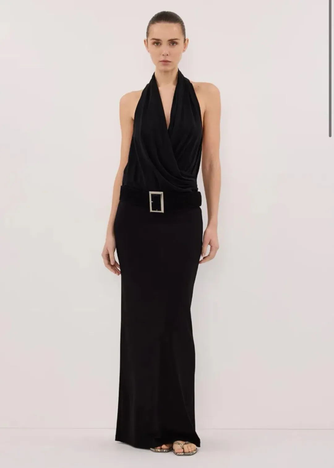 FELICITY BLACK SLEEVELESS HALTER MIDI DRESS SIZE M for rent on The Volte - main image