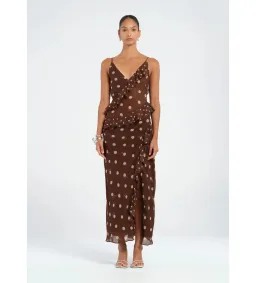 Benni Weston Ruffle Midi Dress Espresso Polka Dot Brown Size M/ AU 10 for rent on The Volte - image 1