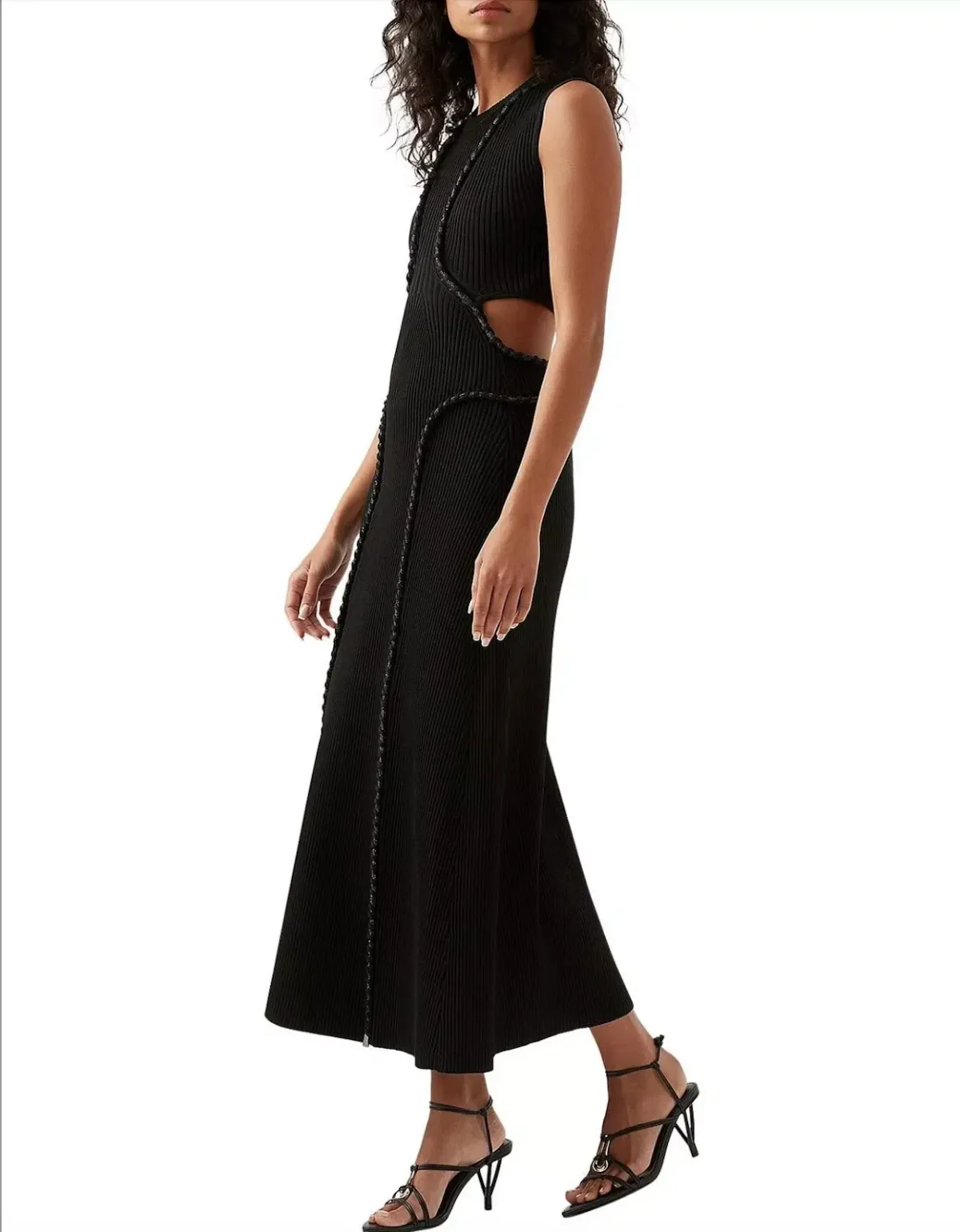 AJE ARP Cut Out Knit Midi Designer Dress Black with Crystal Rope Detail Size M - Image 1