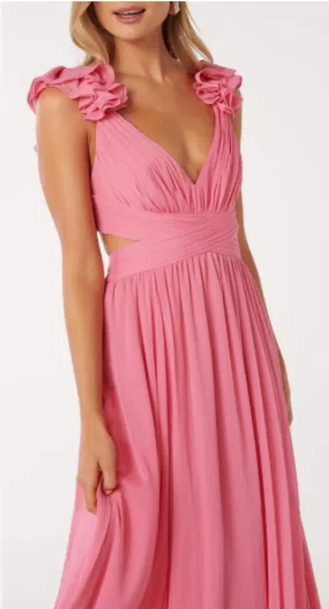 Forever New Selena Ruffle Shoulder Maxi in Pink Size 12 for rent on The Volte - main image