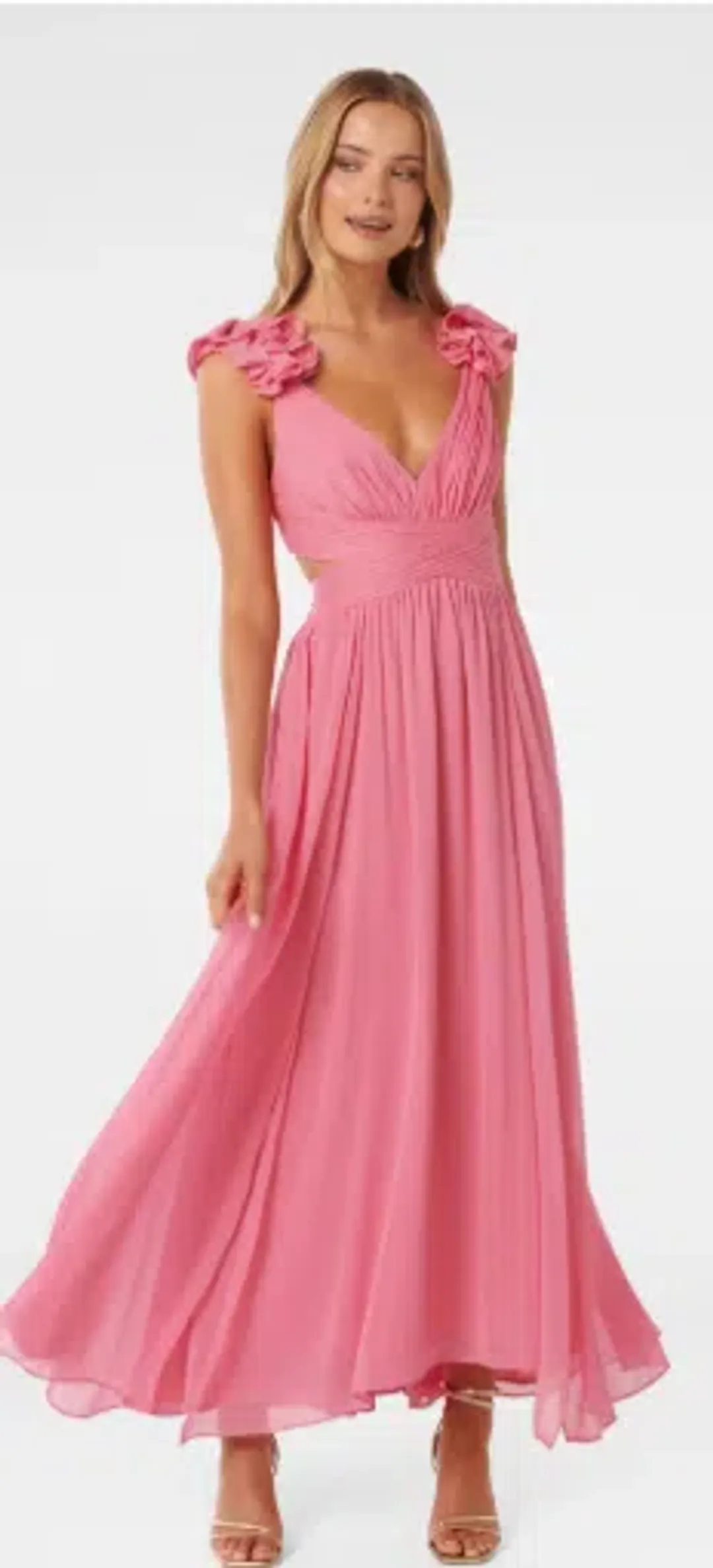Forever New Selena Ruffle Shoulder Maxi in Pink Size 12 for rent on The Volte - main image